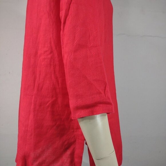 NWT J. Jill Pimento red 100% Linen 3/4 sleeve Y-Neck shirt blouse ladies XS - Picture 4 of 8